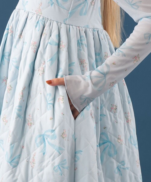【即購入OK美品】CAROLINA GLASER フラワー ワンピース リボン付 CAROLINA GLASER（カロリナ グレイサー） パーティードレス ワンピース