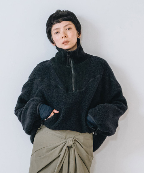muller of yoshiokubo ミュラーオブヨシオクボ / fleece-texture half-zip Sweatshirt / MLF26709 レディース