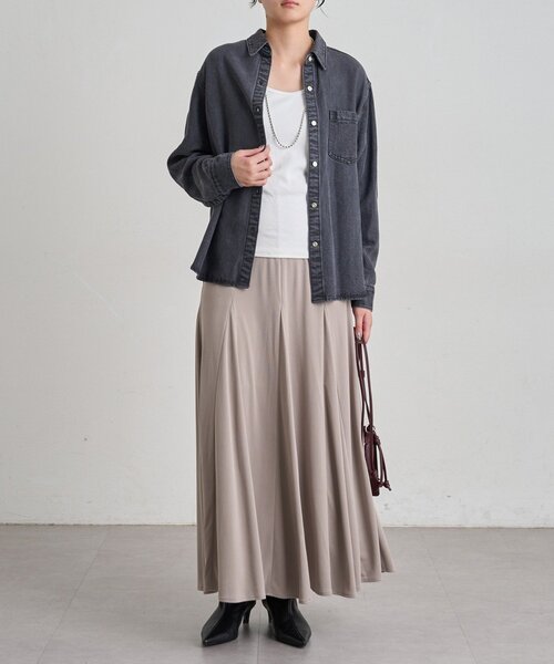 ラウンジドレス Loungedress 定価4.6万 Pコート グレー Loungedress（ラウンジドレス） スカート フィブリルテレコフレア