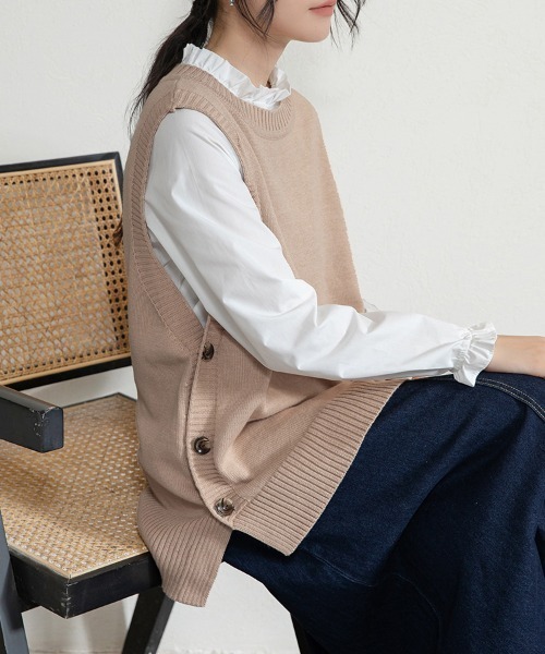 ベスト ジレ K2721 ランダムホールベスト レディース ベスト ジレ ラウンドネックニットベスト レディース : ZOZOTOWN