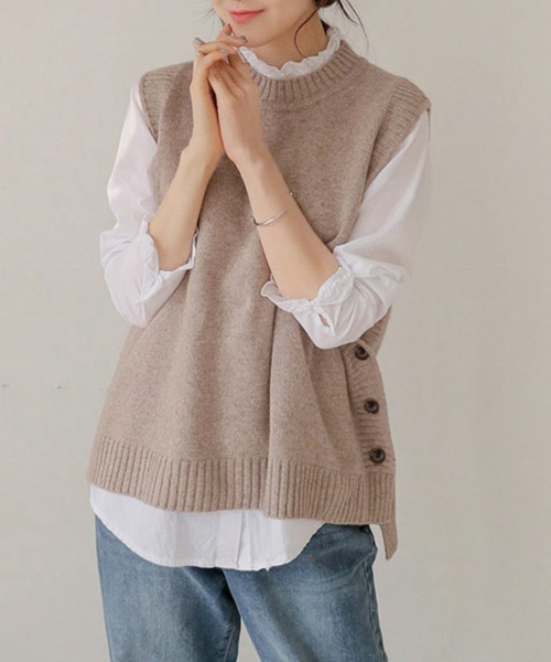 ベスト ジレ ラクーン混キーネックニットベスト レディース 楽天市場】ベスト レディース ジレ Vネック 前開き ジレベスト