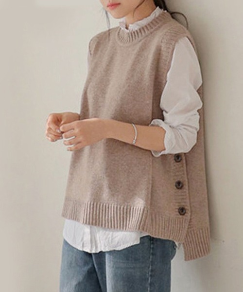 ベスト ジレ 深Uネックロングニットベスト レディース ベスト ジレ ラウンドネックニットベスト レディース : ZOZOTOWN