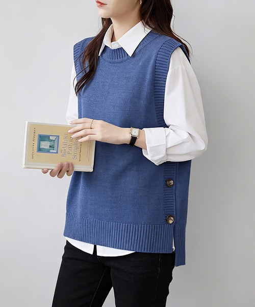 SACRA 完売　ニットベスト　ジレ SEU ベスト ジレ 裾レース編みスカラップニットベスト ジレ サマー