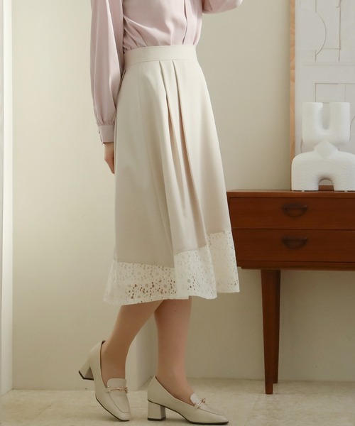 TRUDEA スカート レディース 裾レース使いフレアスカート