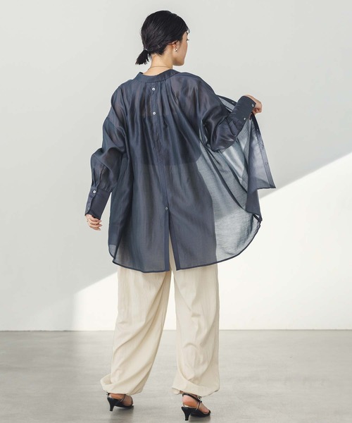 Gready Brilliantシアーシャツカラーワイドスリーブブラウス Gready Brilliant シャツ ブラウス シアーカラーワイドスリーブ