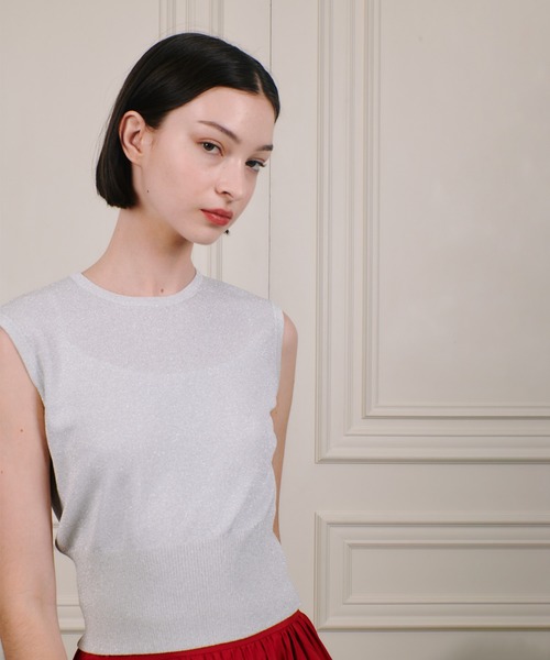 ニット セーター 「LOULOU WILLOUGHBY」リブコルセットラメプルオーバー レディース