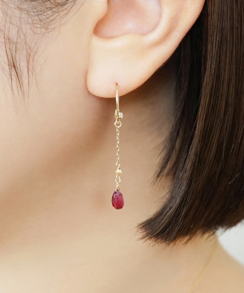 TAKE-UP ピアス 「 Palette」K10 ルビー ドロップチャーム