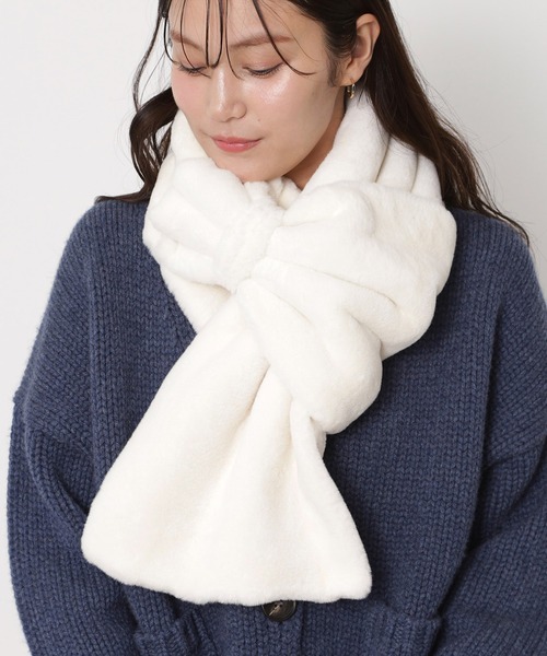 パステルミンク☆美品☆　リボン付きマフラー、ストール PAUL&JOE マフラー ストール 「WEB限定」フェイクファーマフラー