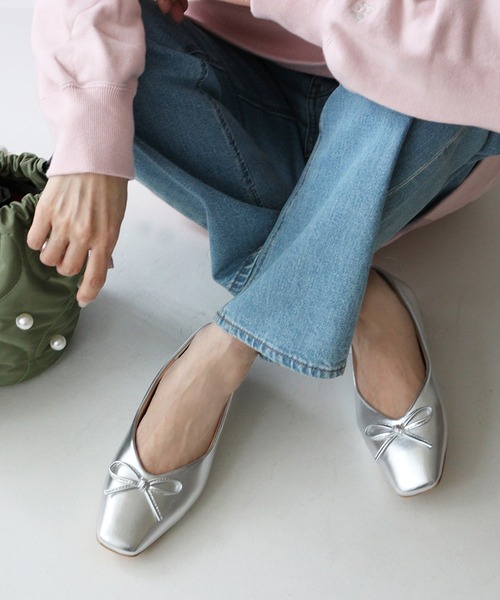 Fin バレエシューズ パンプス スクエアトゥVカットバレエ