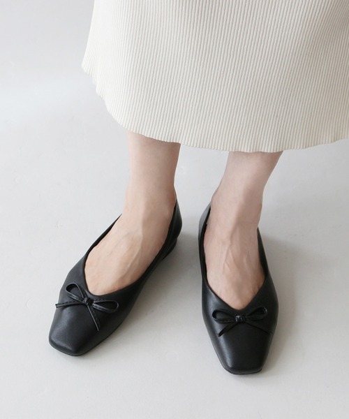 Fin バレエシューズ パンプス スクエアトゥVカットバレエ