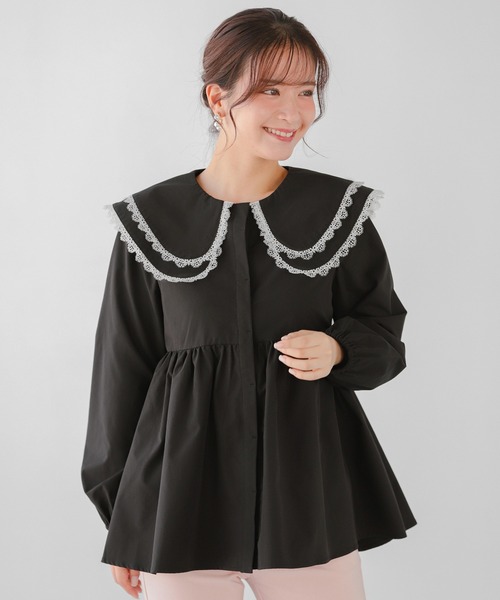 fitmore★ フロントフリルペプラムブラウス Fit more ブラウス シャツ フロントフリルペプラムブラウス