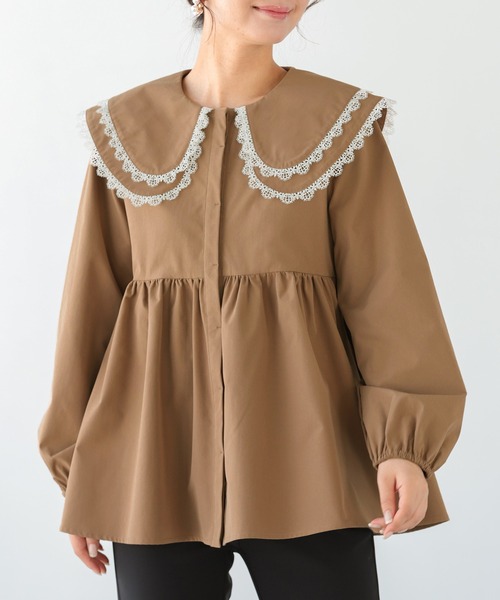 fitmore ペプラム完売ブラウス Fit more（フィットモア） ブラウス シャツ ダブルレース襟ペプラム