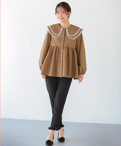 fitmore ペプラム完売ブラウス Fit more（フィットモア） ブラウス シャツ ダブルレース襟ペプラム