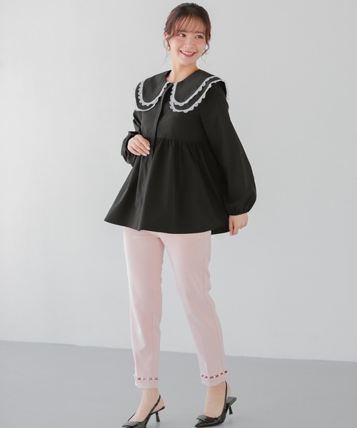 Fit more ブラウス シャツ ダブルレース襟ペプラムブラウス