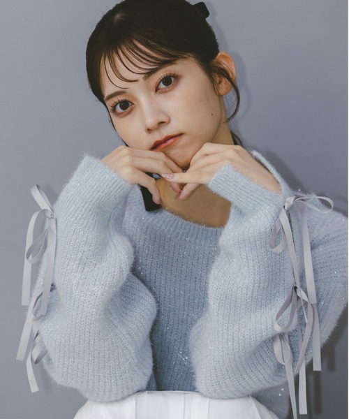 jill by jillstuart フィルムラメスリーブリボンニット JILL by STUART ニット セーター フィルムラメスリーブリボン