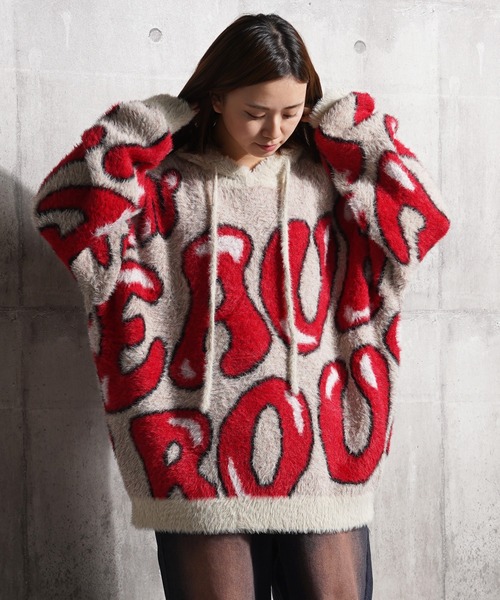 パーカー 「unisex」総柄 シャギーニット パーカー / Shaggy Knit Parka レディース メンズ パーカー 「unisex」総柄 シャギーニット / Shaggy Knit Parka