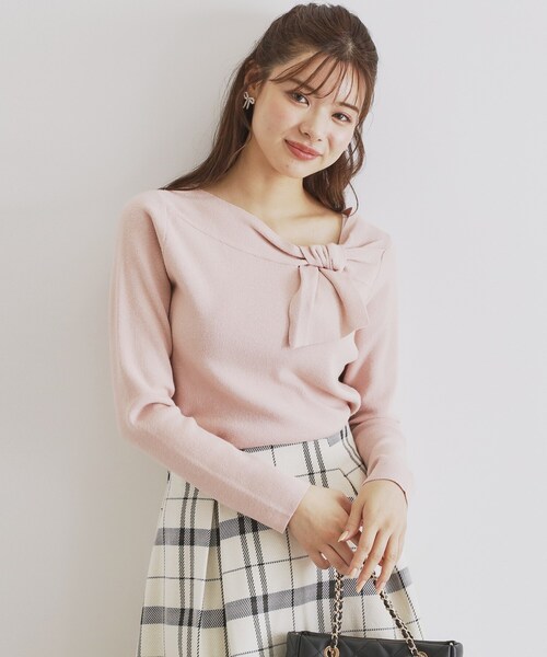 ニット セーター ラメ糸入りボウタイニット/洗える レディース index ニット セーター 「6color/S-LLsize」アシメボウタイ