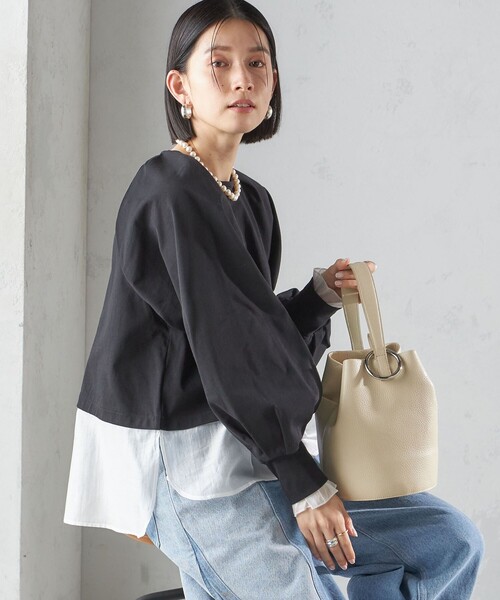 tシャツ 「手洗い可能」シアー コンビ タック プルオーバー レディース