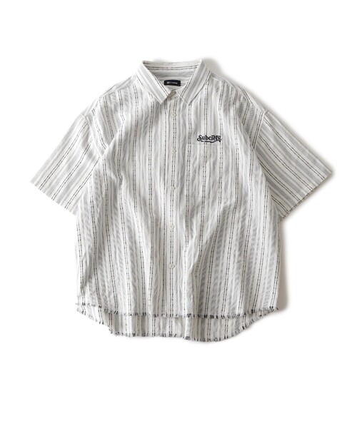 新品タグ付き CITYSHOP STRIPE JACQUARD シャツ ホワイト Subciety（サブサエティ） シャツ Jacquard stripe wide shirt メンズ