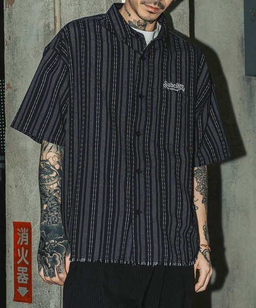 Subciety（サブサエティ） シャツ Jacquard stripe wide shirt メンズ 