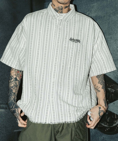 新品タグ付き CITYSHOP STRIPE JACQUARD シャツ ホワイト Subciety（サブサエティ） シャツ Jacquard stripe wide shirt メンズ