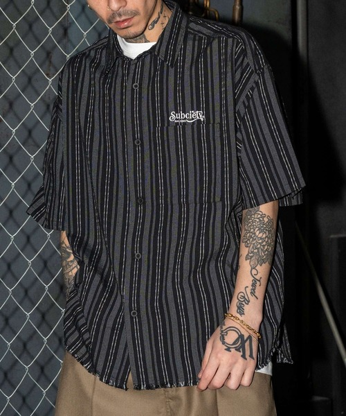 Subciety シャツ Jacquard stripe wide shirt メンズ レディース