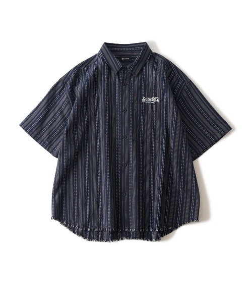 ブラウス シャツ STRIPE タイド シャツ レディース メンズ Subciety シャツ Jacquard stripe wide shirt メンズ レディース