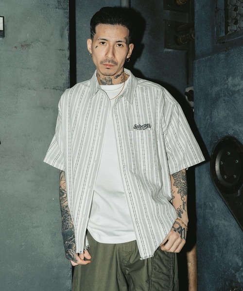 Subciety（サブサエティ） シャツ Jacquard stripe wide shirt メンズ