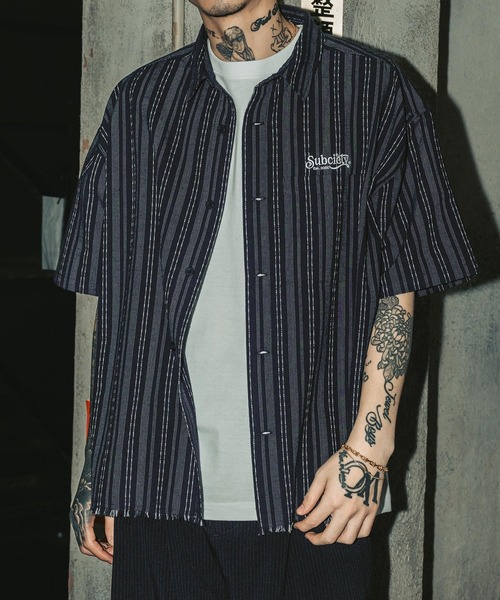 Subciety シャツ Jacquard stripe wide shirt メンズ レディース