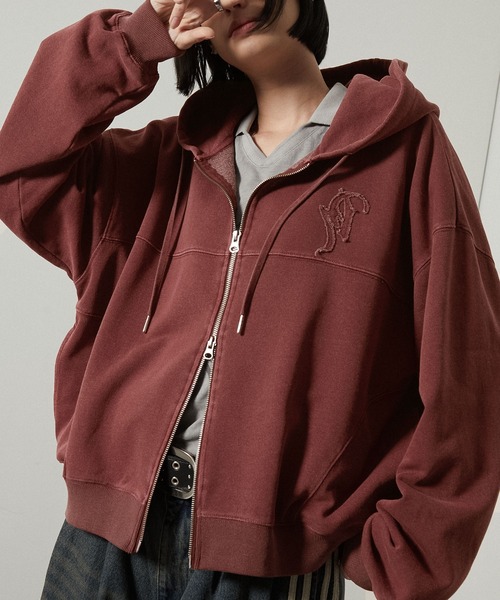 D dahlie ダリエ ジップアップパーカー ダークレッド ad thie（アドティエ） パーカー ダブルジップ スウェットパーカー