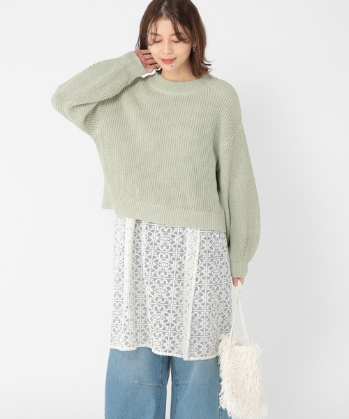 ロッソ　レース付きニットチュニック RODEO CROWNS WIDE BOWL | Ribbonニットチュニックワンピース