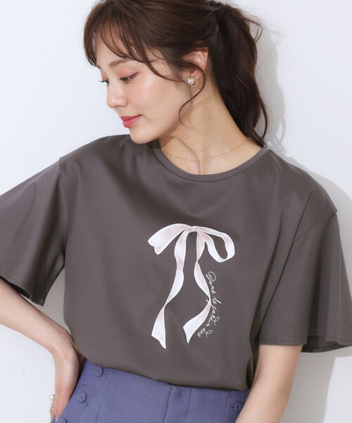 tシャツ 「マシンウォッシャブル・接触冷感・UV機能」60リボンロゴプリント フレアーT レディース | Couture Brooch