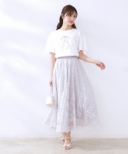 tシャツ 「マシンウォッシャブル・接触冷感・UV機能」60リボンロゴプリント フレアーT レディース | Couture Brooch | 04