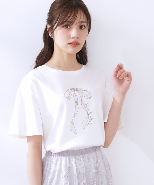 tシャツ 「マシンウォッシャブル・接触冷感・UV機能」60リボンロゴプリント フレアーT レディース | Couture Brooch | 07