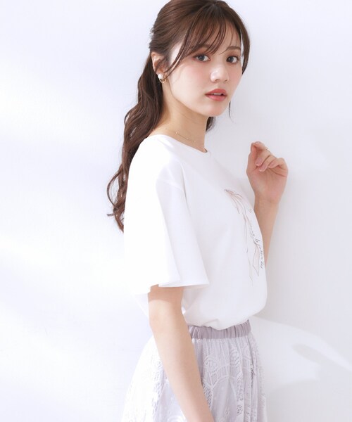 tシャツ 「マシンウォッシャブル・接触冷感・UV機能」60リボンロゴプリント フレアーT レディース | Couture Brooch | 08