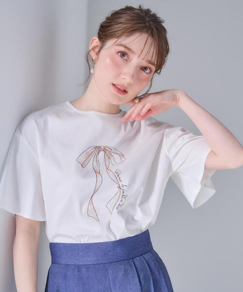 tシャツ 「マシンウォッシャブル・接触冷感・UV機能」60リボンロゴプリント フレアーT レディース | Couture Brooch | 11