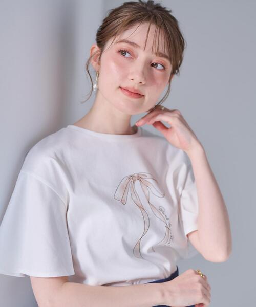 tシャツ 「マシンウォッシャブル・接触冷感・UV機能」60リボンロゴプリント フレアーT レディース | Couture Brooch | 12
