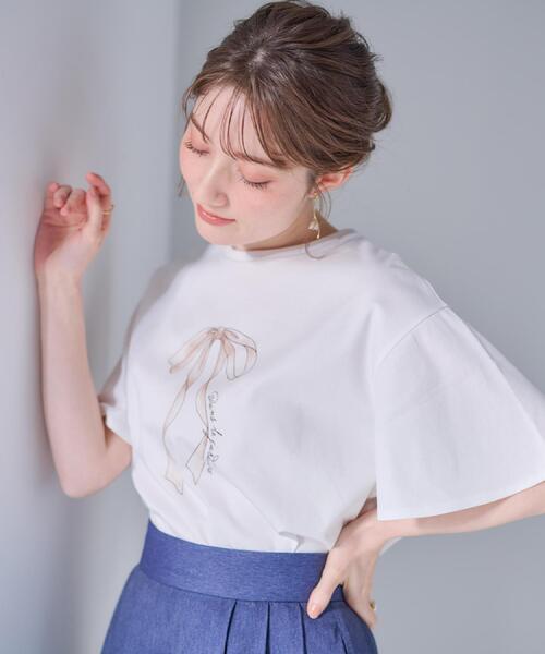 tシャツ 「マシンウォッシャブル・接触冷感・UV機能」60リボンロゴプリント フレアーT レディース | Couture Brooch | 13