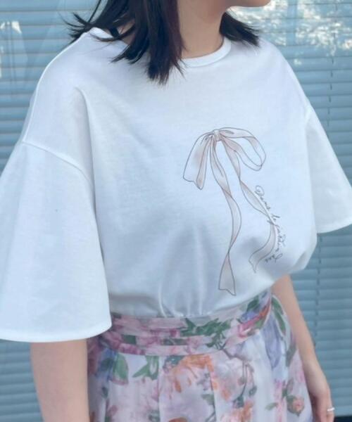 tシャツ 「マシンウォッシャブル・接触冷感・UV機能」60リボンロゴプリント フレアーT レディース | Couture Brooch | 17
