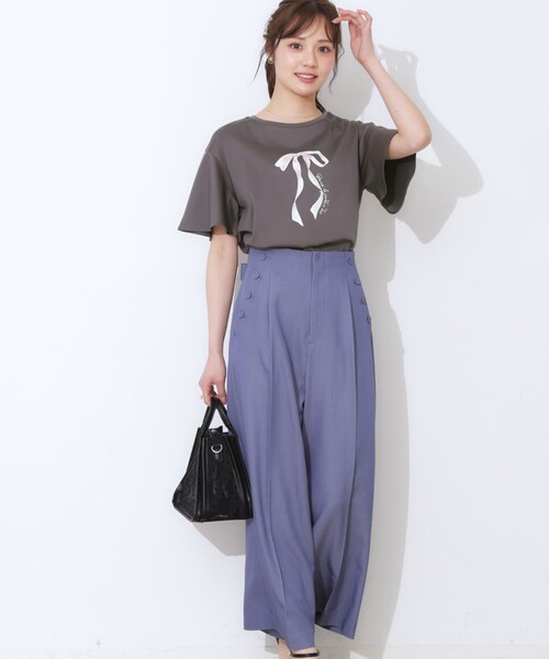 tシャツ 「マシンウォッシャブル・接触冷感・UV機能」60リボンロゴプリント フレアーT レディース | Couture Brooch | 18