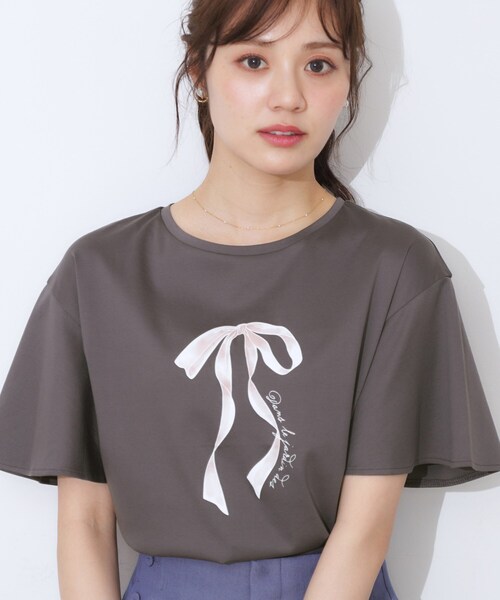 tシャツ 「マシンウォッシャブル・接触冷感・UV機能」60リボンロゴプリント フレアーT レディース | Couture Brooch | 21