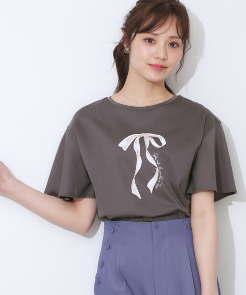 tシャツ 「マシンウォッシャブル・接触冷感・UV機能」60リボンロゴプリント フレアーT レディース | Couture Brooch | 23