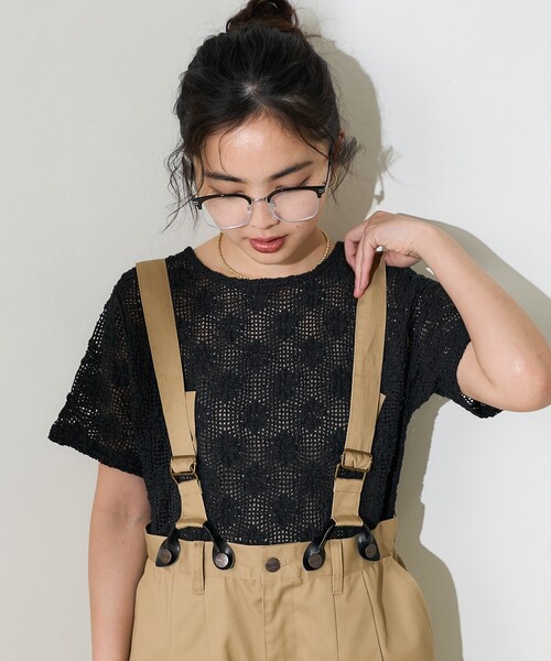 FREAK'S STORE カーディガン 2WAYフラワーメッシュ半袖
