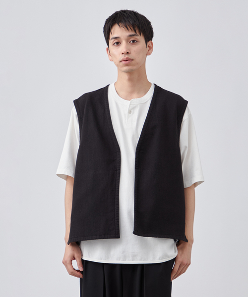 B.C STOCK ベスト ジレ コットンリネン ホックベスト メンズ