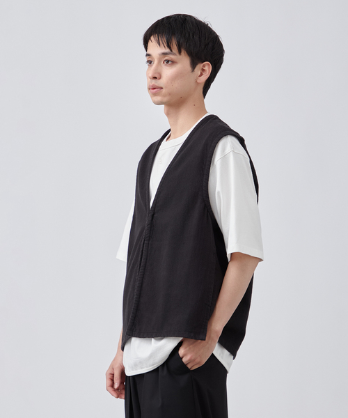 B.C STOCK ベスト ジレ コットンリネン ホックベスト メンズ