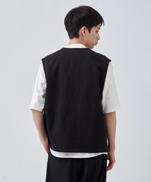 B.C STOCK ベスト ジレ コットンリネン ホックベスト メンズ