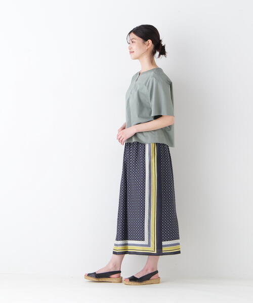 スカート コットンセルロースパネル幾何プリントラップライクスカートの画像