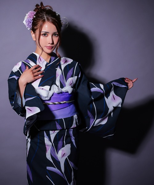Retica 浴衣 浴衣セット レディース 濃紺 しっとり菖蒲の花