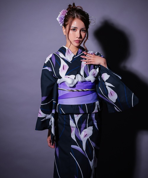 Retica 浴衣 浴衣セット レディース 濃紺 しっとり菖蒲の花