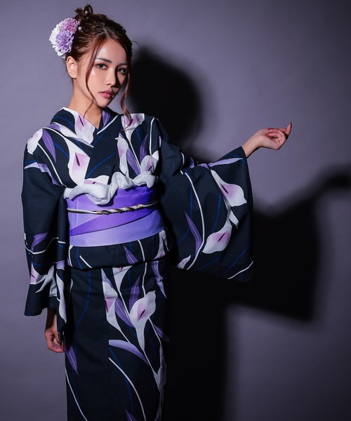 Retica 浴衣 浴衣セット レディース 濃紺 しっとり菖蒲の花